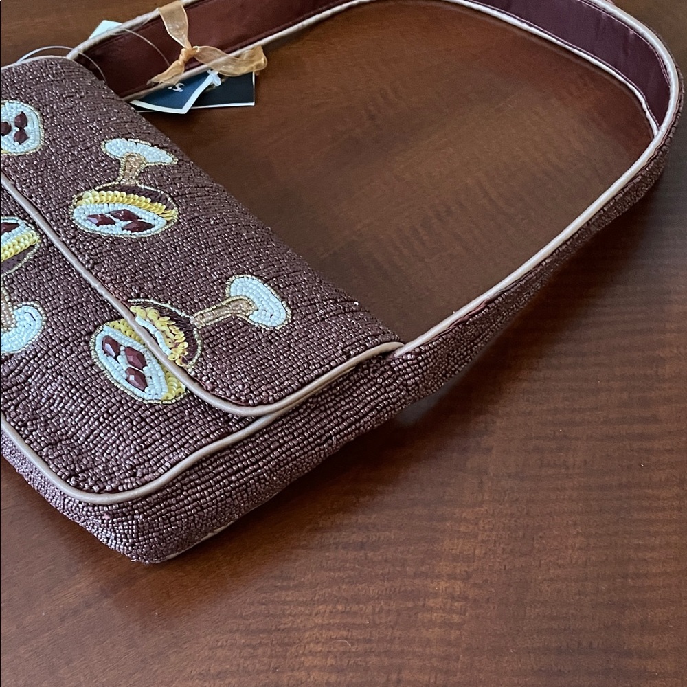 Brown Beaded Espresso Martini Shoulder Bag Purse Made in India Marshalls - Picture 5 of 11